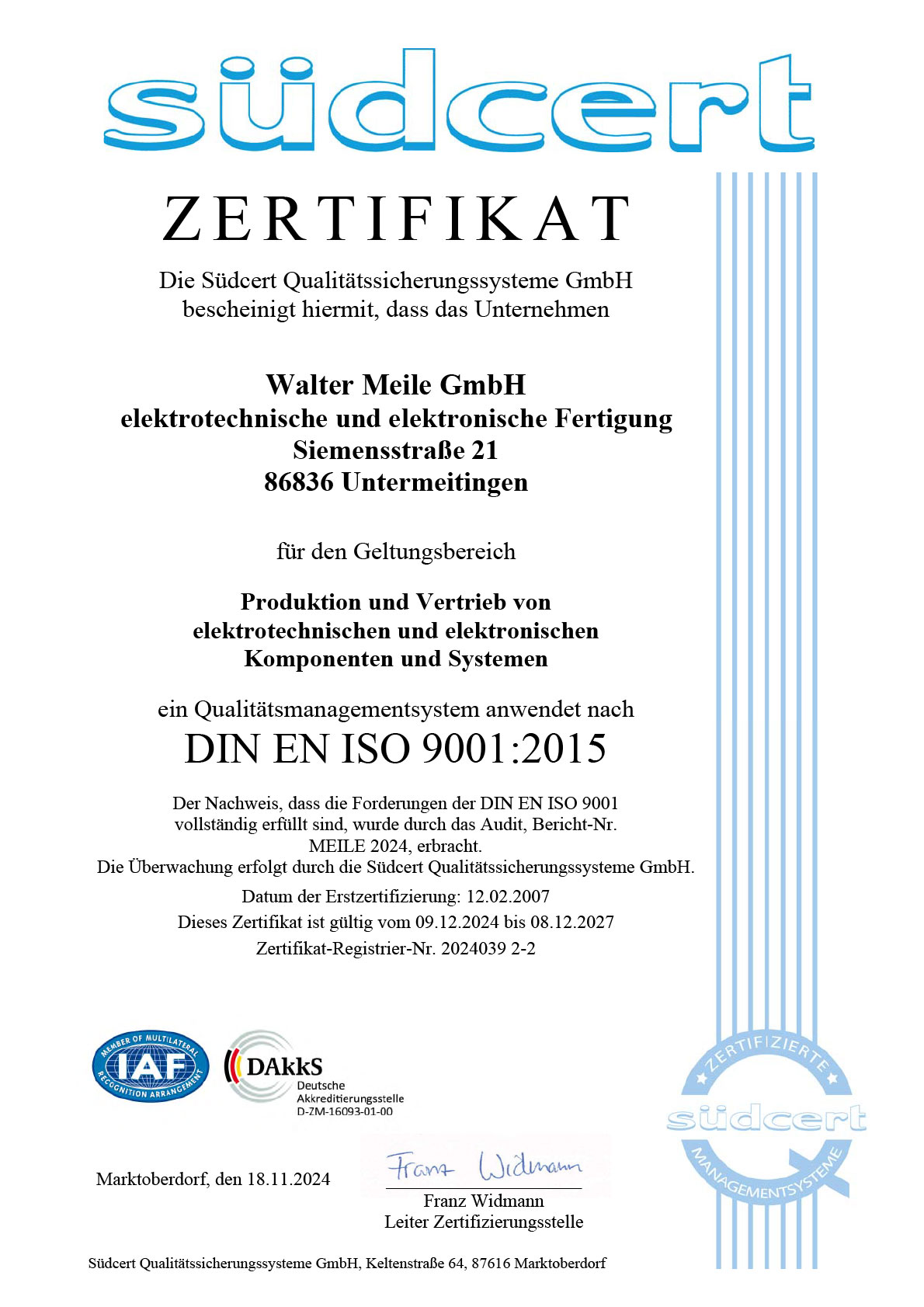 Zertifizierung nach DIN EN ISO 9001:2015